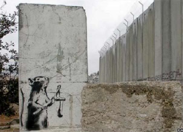 banksy rat stencil. Stencil on the West Bank