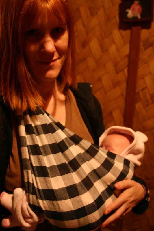 Heidi carrying Frances in Sling