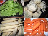 vegetables,sugar peas,carrots,corn,cauliflower